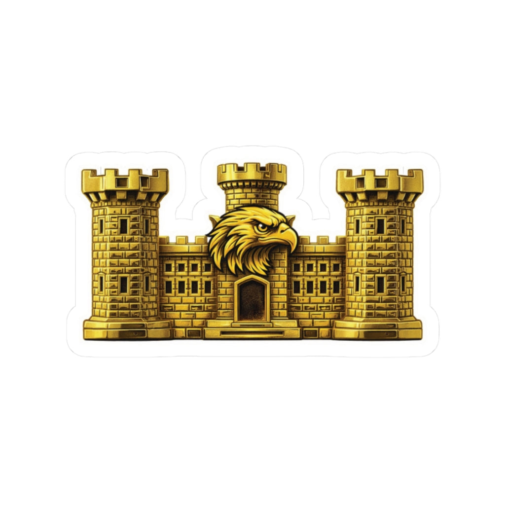 Gold Engineer Castle Tactical Sticker — Castle Emblem Kiss-Cut Decal
