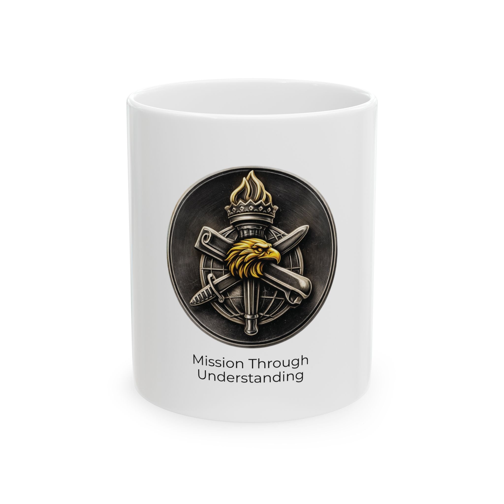 Ceramic Mug — 'Mission Through Understanding' Tactical Crest Military Coffee Mug