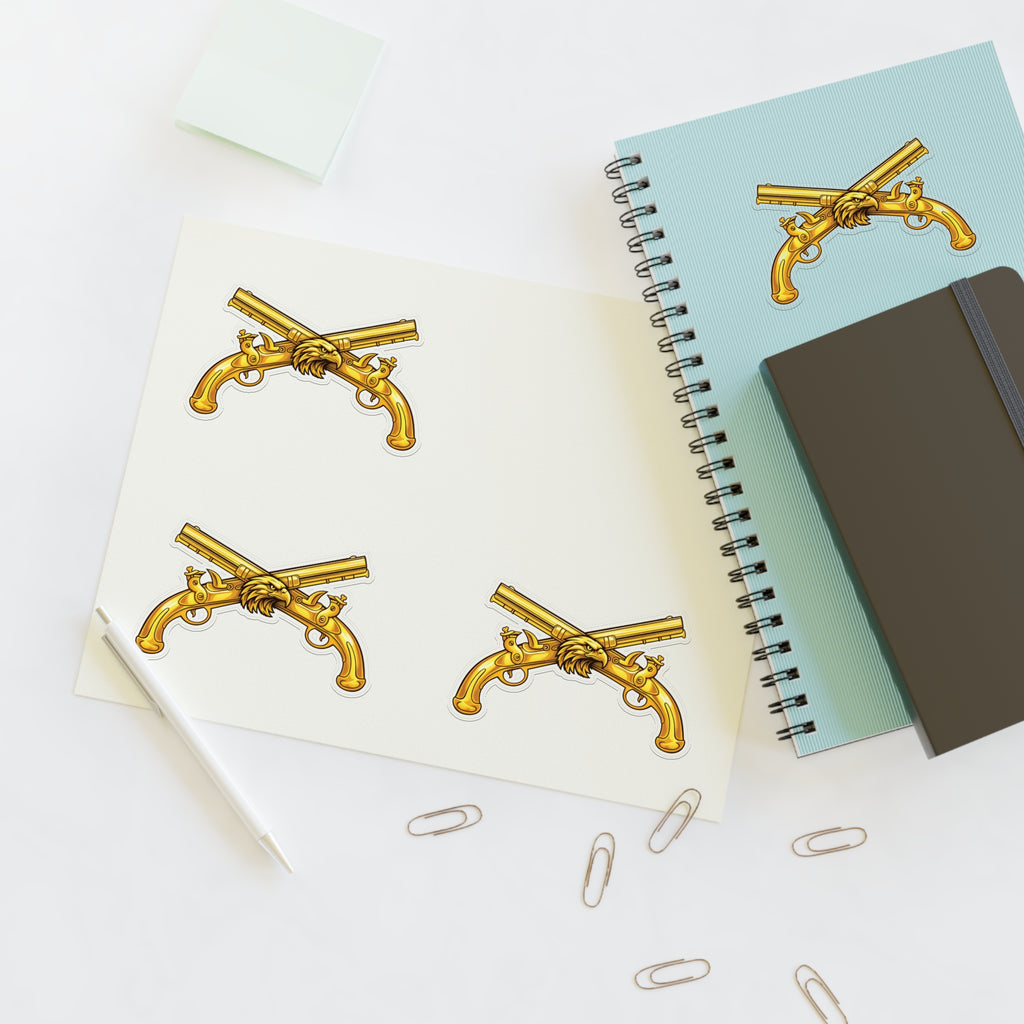 Golden Crossed Pistol Tactical Sticker Set — Pack of 4 Sticker Sheets