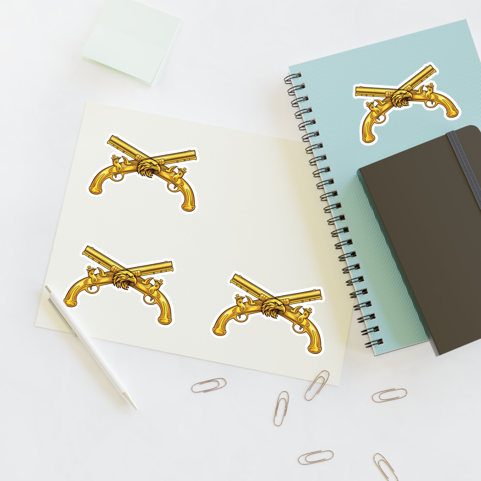Golden Crossed Pistol Tactical Sticker Set — Pack of 4 Sticker Sheets