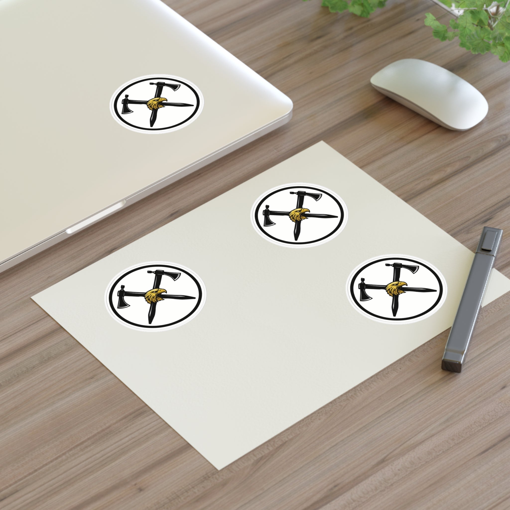 Heavy Metal Viking Axe Sticker Sheet — "Double Cross Axe Kiss" Cut Decals Pax of 4