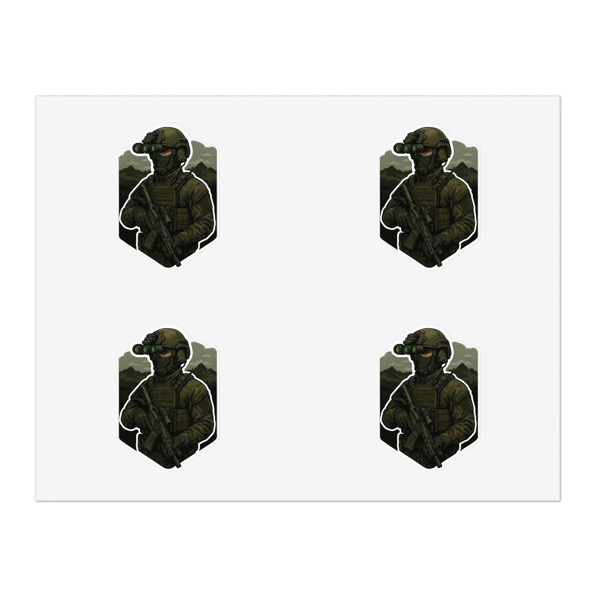 Tactical Soldier Night Vision Sticker Sheet — Four Pax Military Kiss-Cut Decals