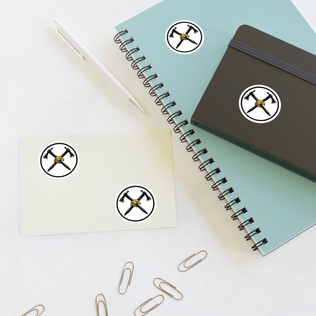 Heavy Metal Viking Axe Sticker Sheet — "Double Cross Axe Kiss" Cut Decals Pax of 4