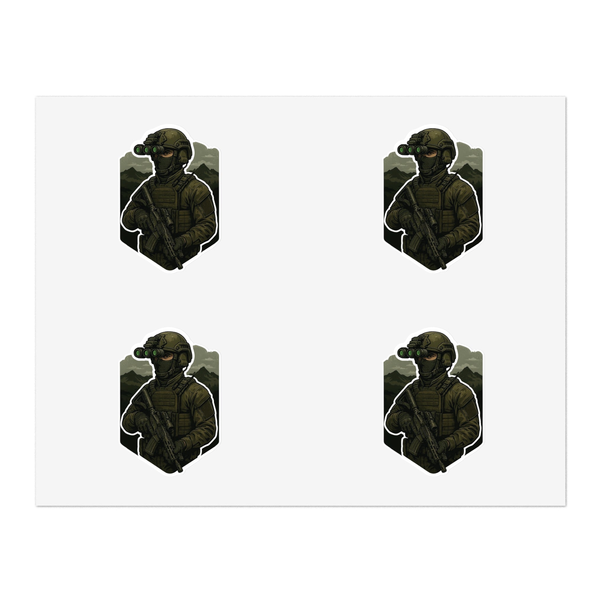 Tactical Soldier Night Vision Sticker Sheet — Four Pax Military Kiss-Cut Decals
