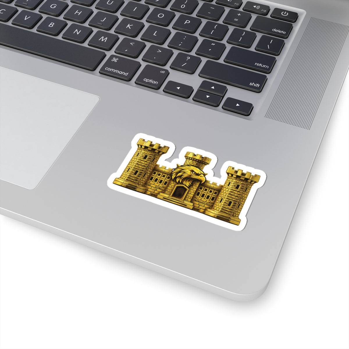 Gold Engineer Castle Tactical Sticker — Castle Emblem Kiss-Cut Decal