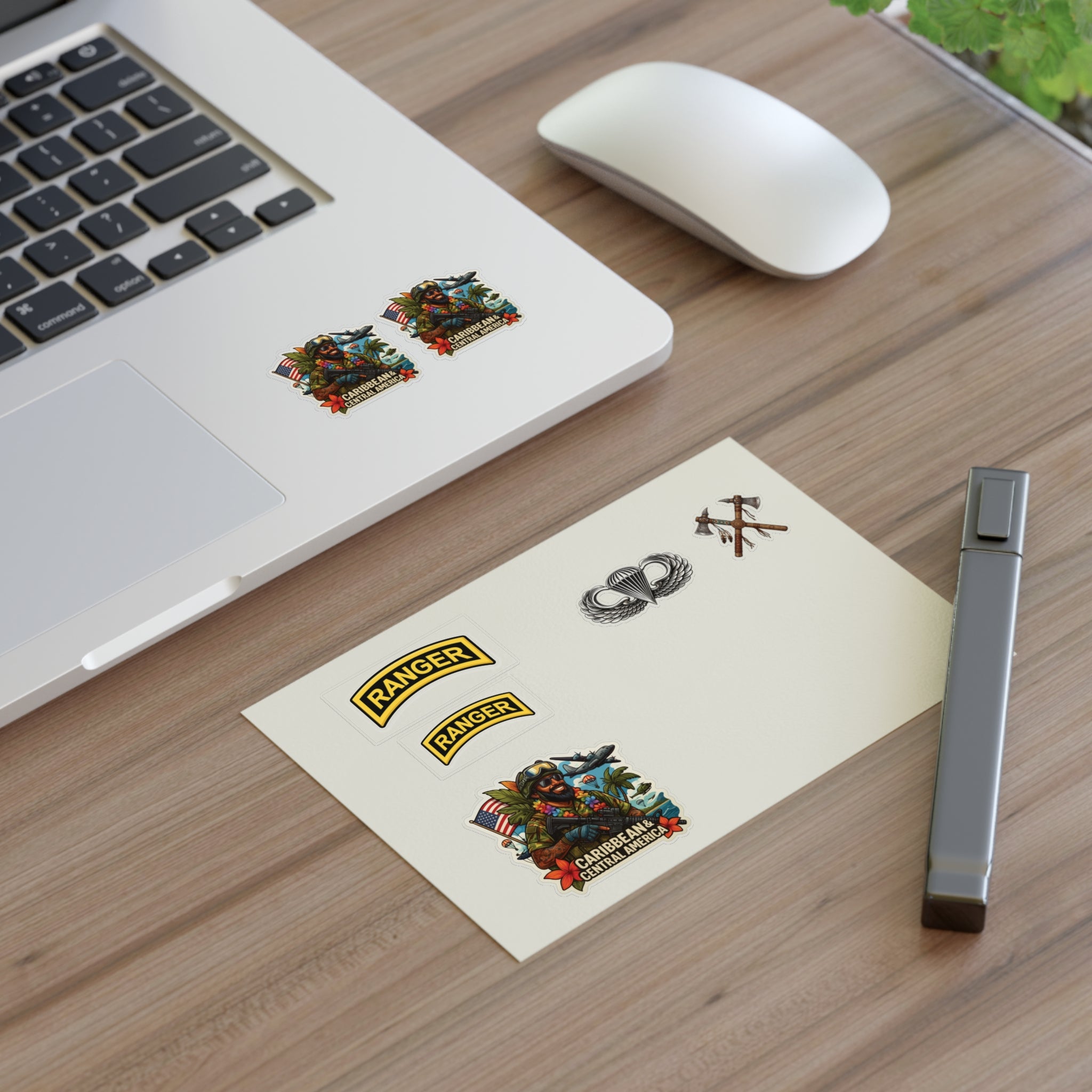 Military Ranger Sticker Sheet — Caribbean Central America Badges & Parachute Decal Set