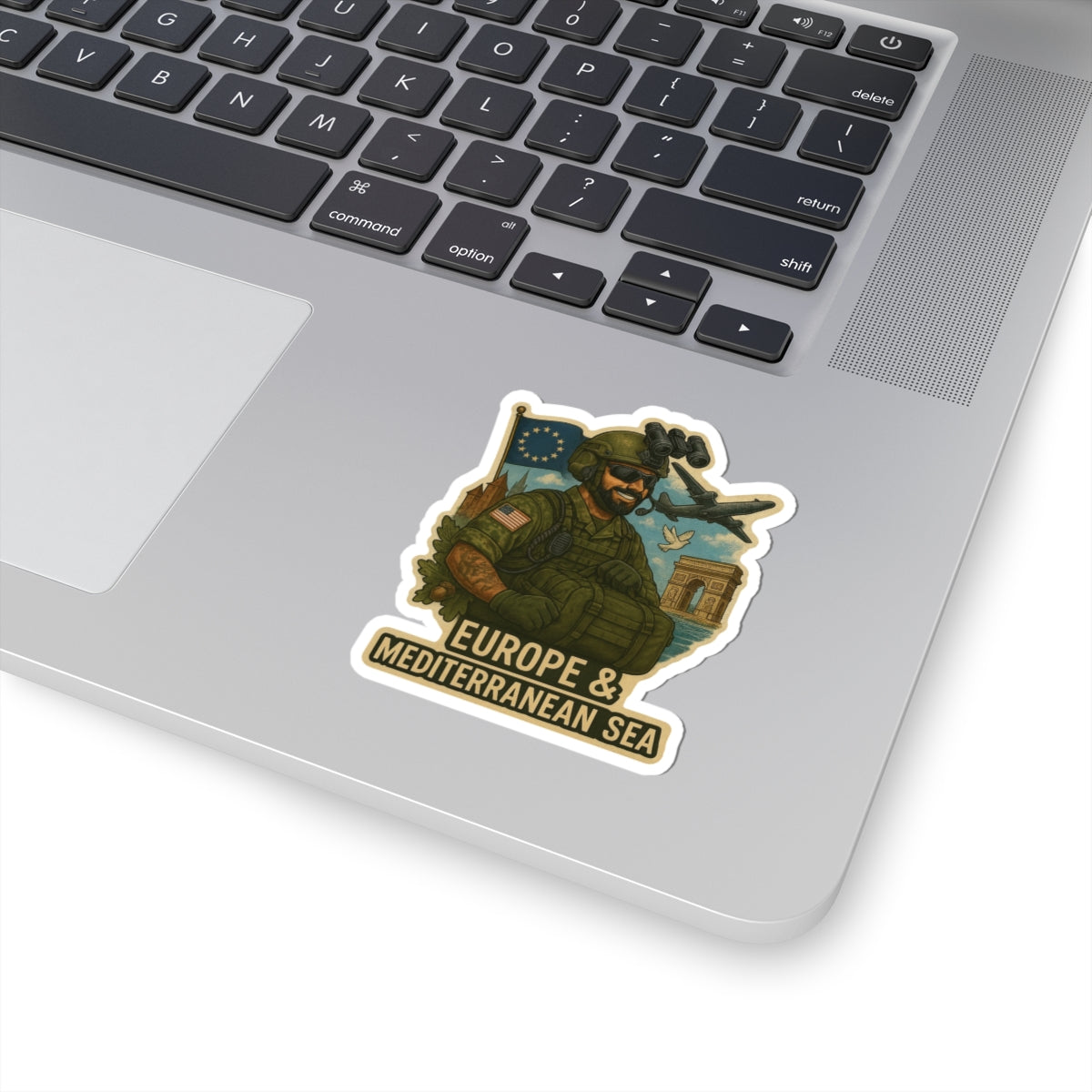 Europe & Mediterranean Sea Soldier Sticker | Military Helmet, Plane, Landmark Kiss-Cut