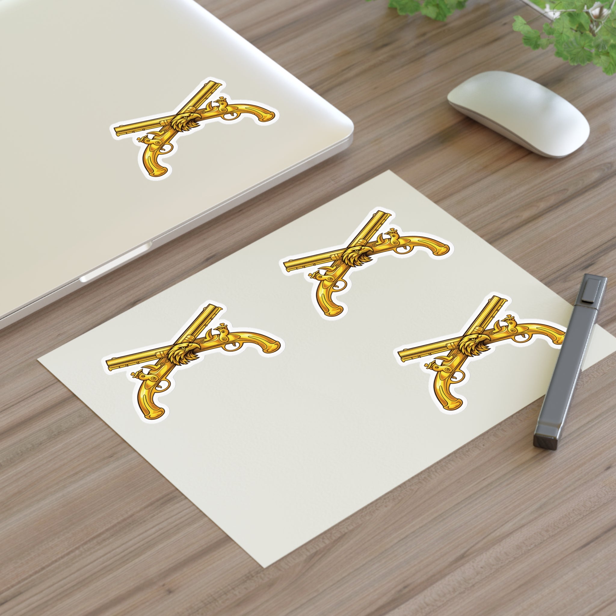 Golden Crossed Pistol Tactical Sticker Set — Pack of 4 Sticker Sheets