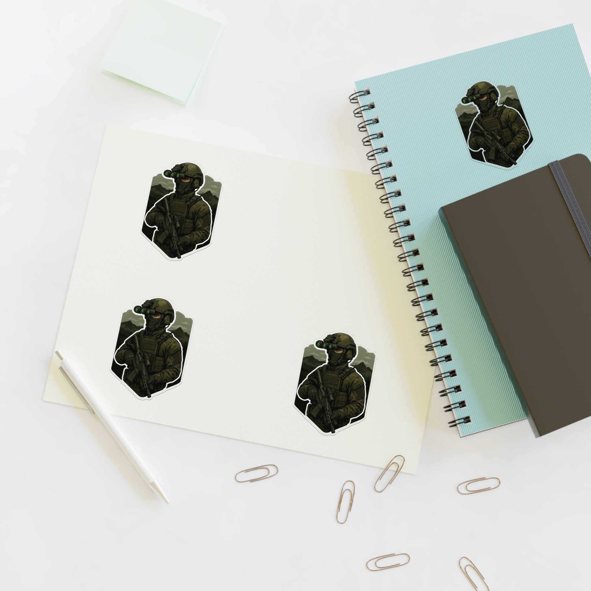 Tactical Soldier Night Vision Sticker Sheet — Four Pax Military Kiss-Cut Decals