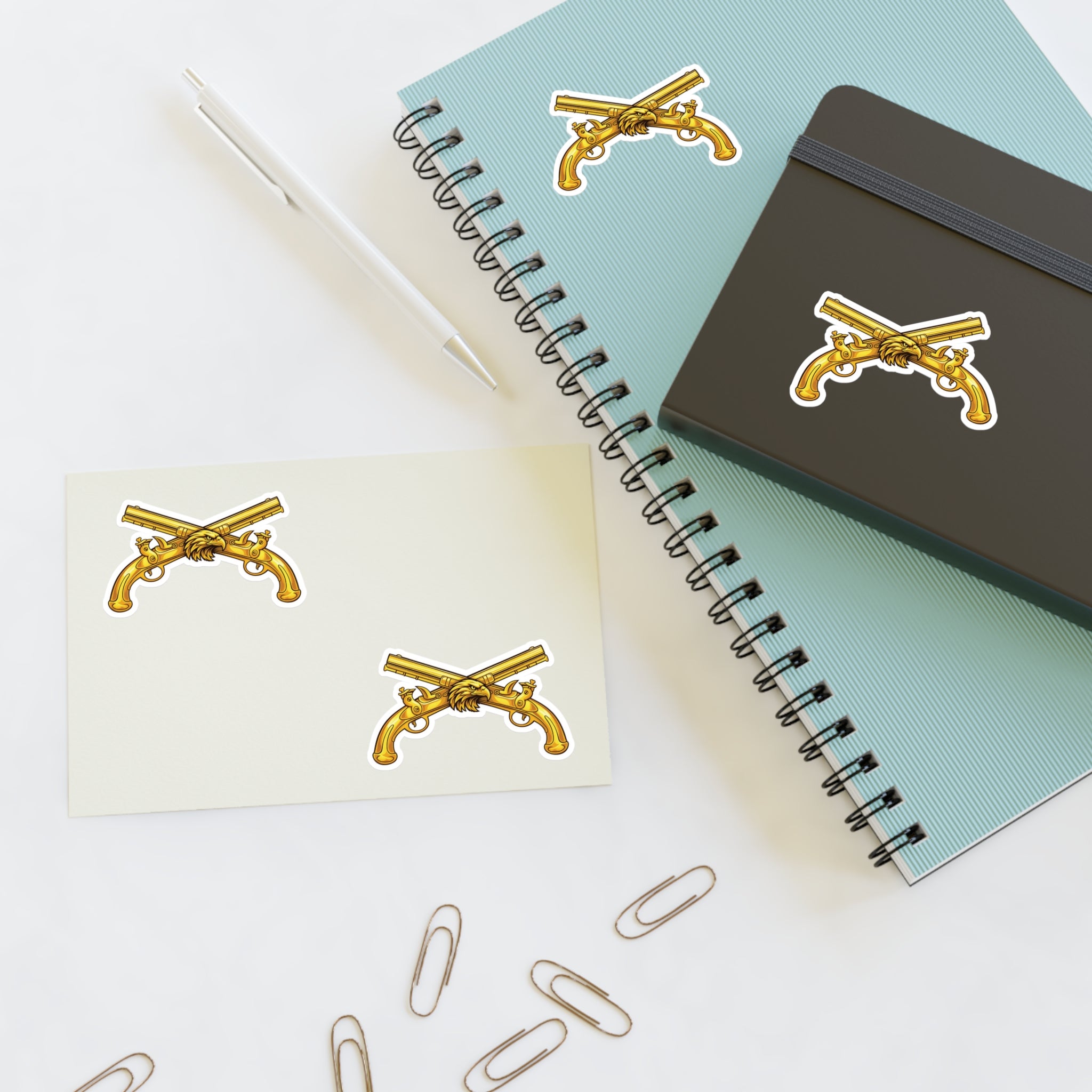 Golden Crossed Pistol Tactical Sticker Set — Pack of 4 Sticker Sheets