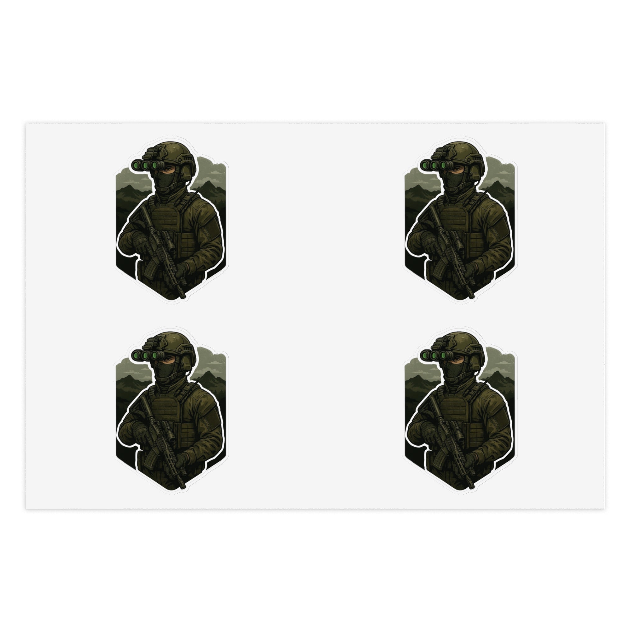 Tactical Soldier Night Vision Sticker Sheet — Four Pax Military Kiss-Cut Decals