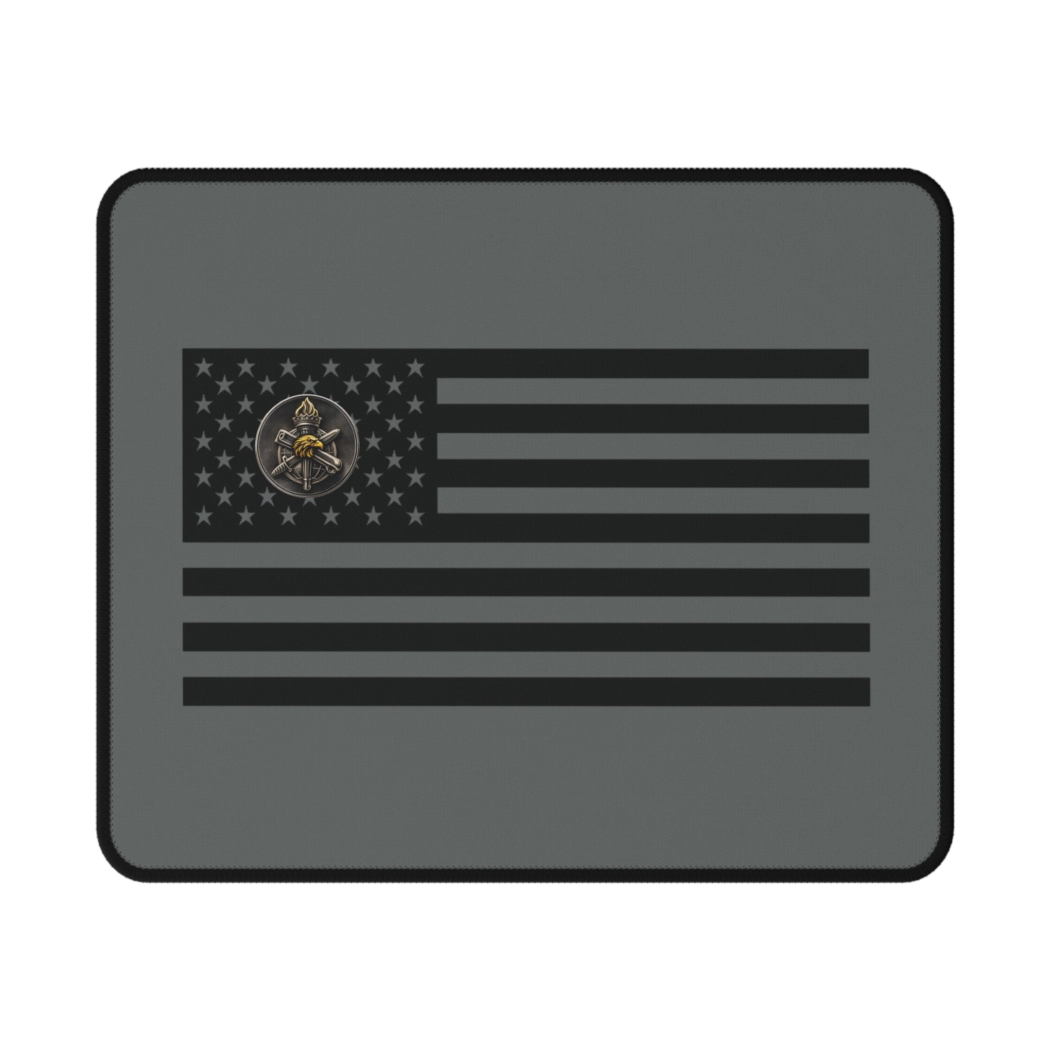 Black American Flag Knowledge Mouse Pad | Tactical Eagle Knowledge Emblem, Non-Slip Desk Mat
