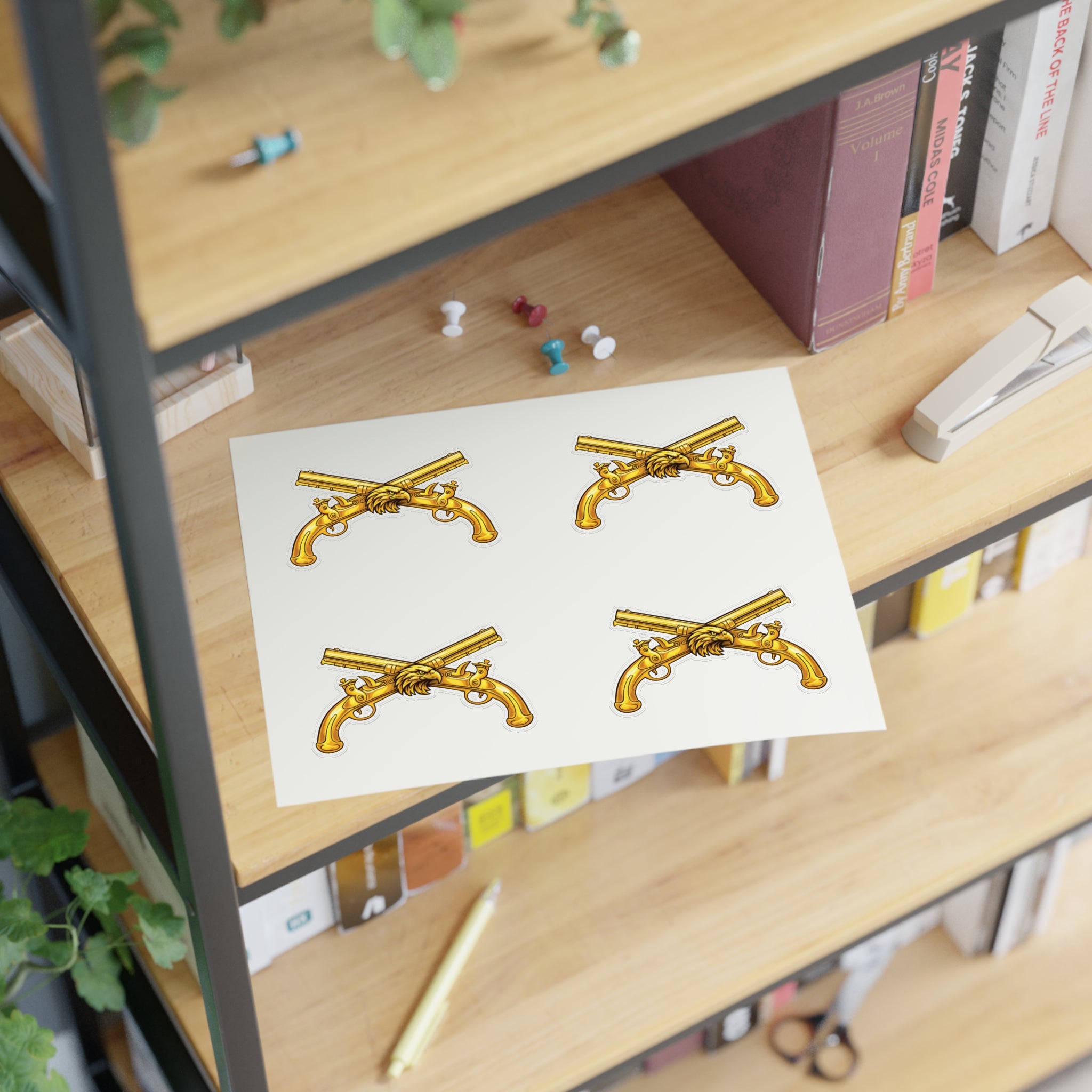 Golden Crossed Pistol Tactical Sticker Set — Pack of 4 Sticker Sheets