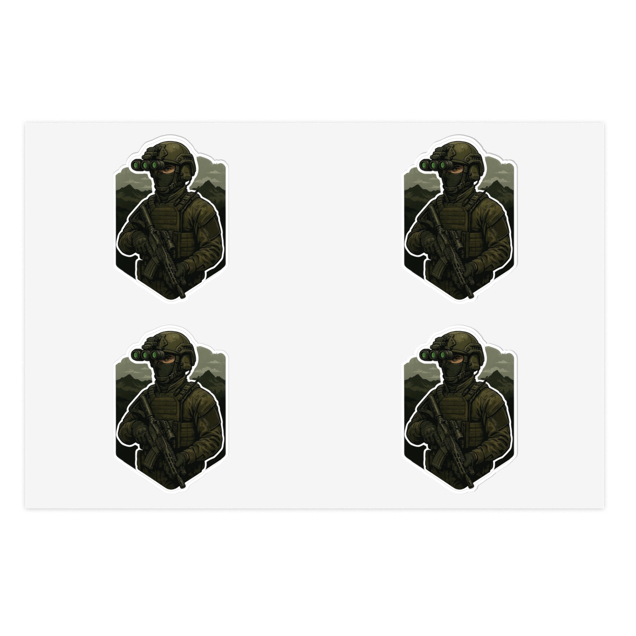 Tactical Soldier Night Vision Sticker Sheet — Four Pax Military Kiss-Cut Decals