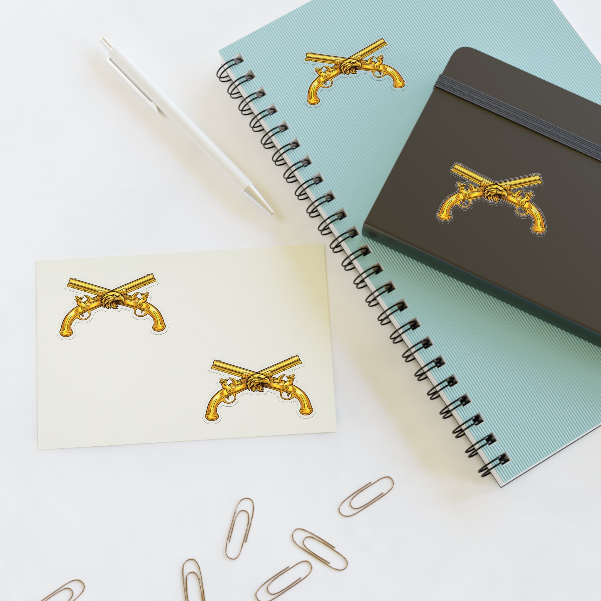 Golden Crossed Pistol Tactical Sticker Set — Pack of 4 Sticker Sheets