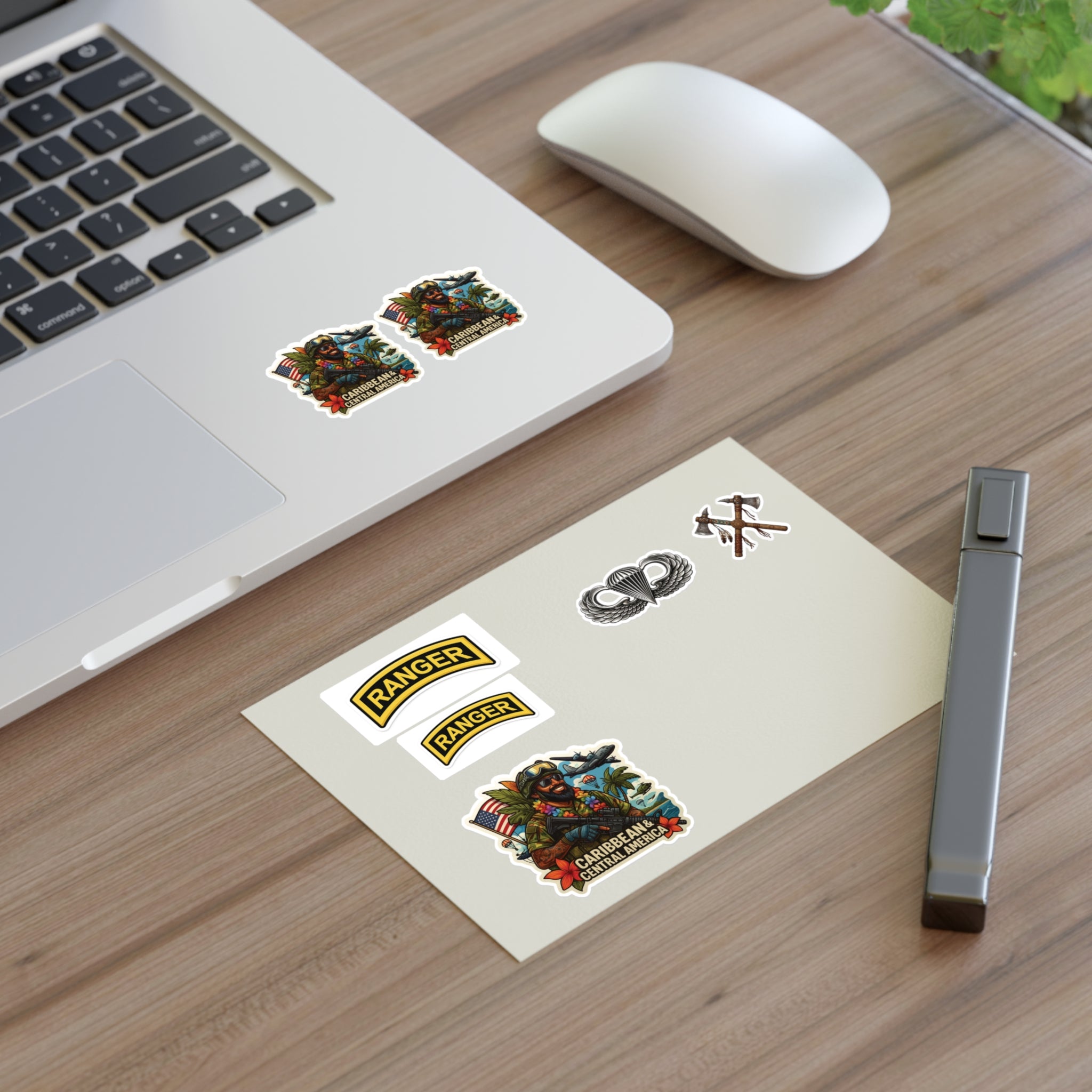 Military Ranger Sticker Sheet — Caribbean Central America Badges & Parachute Decal Set