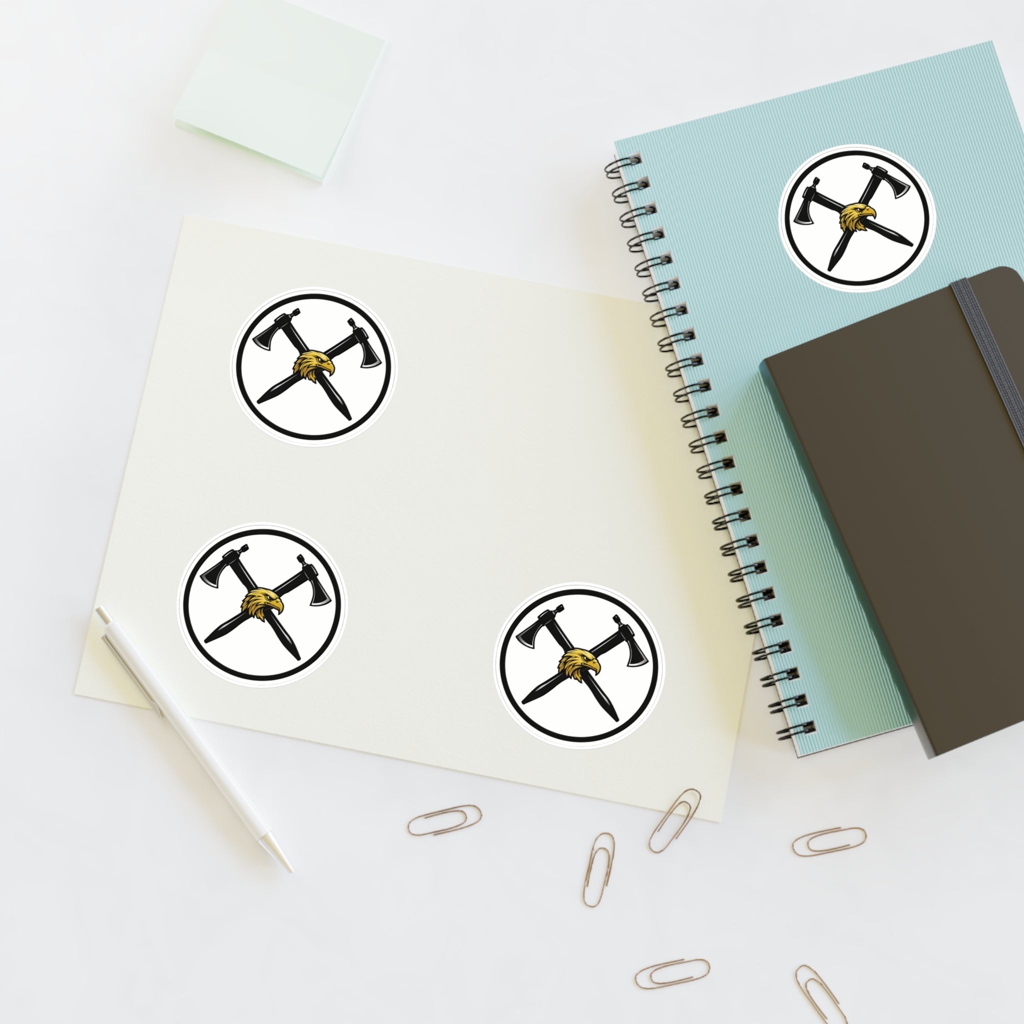 Heavy Metal Viking Axe Sticker Sheet — "Double Cross Axe Kiss" Cut Decals Pax of 4