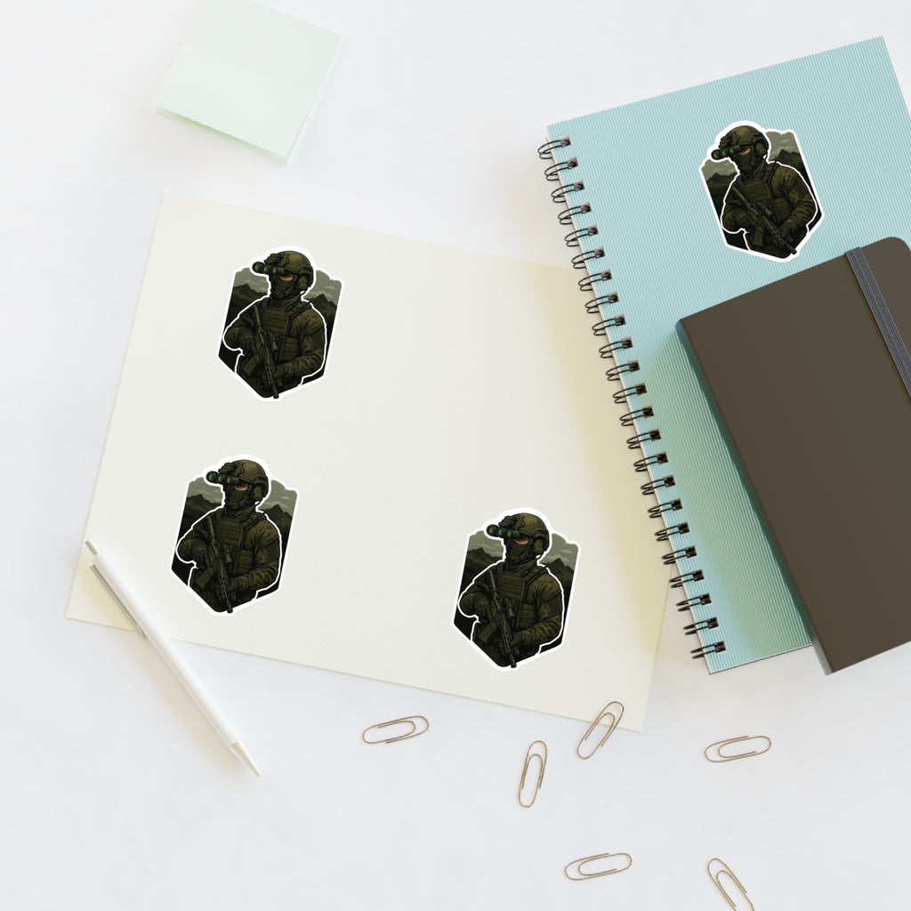 Tactical Soldier Night Vision Sticker Sheet — Four Pax Military Kiss-Cut Decals