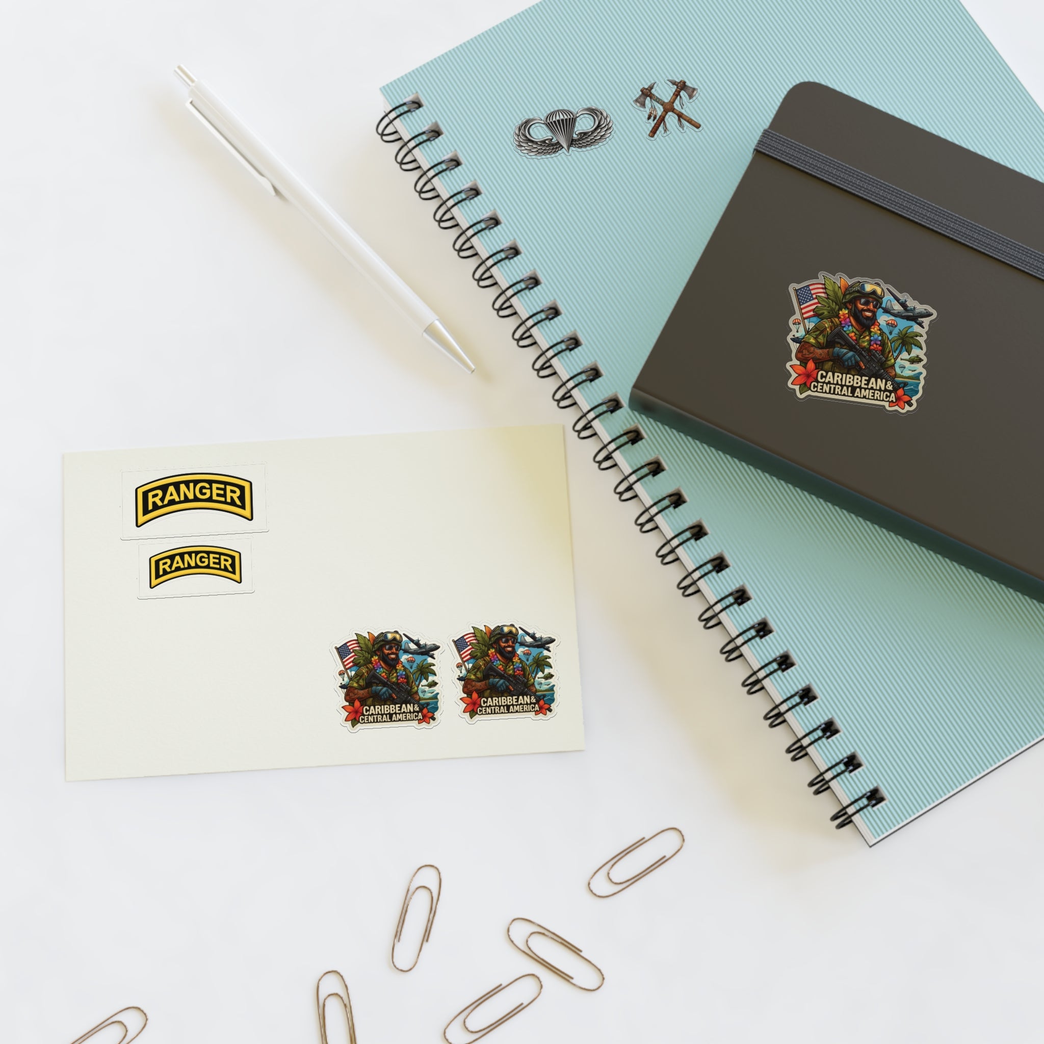 Military Ranger Sticker Sheet — Caribbean Central America Badges & Parachute Decal Set